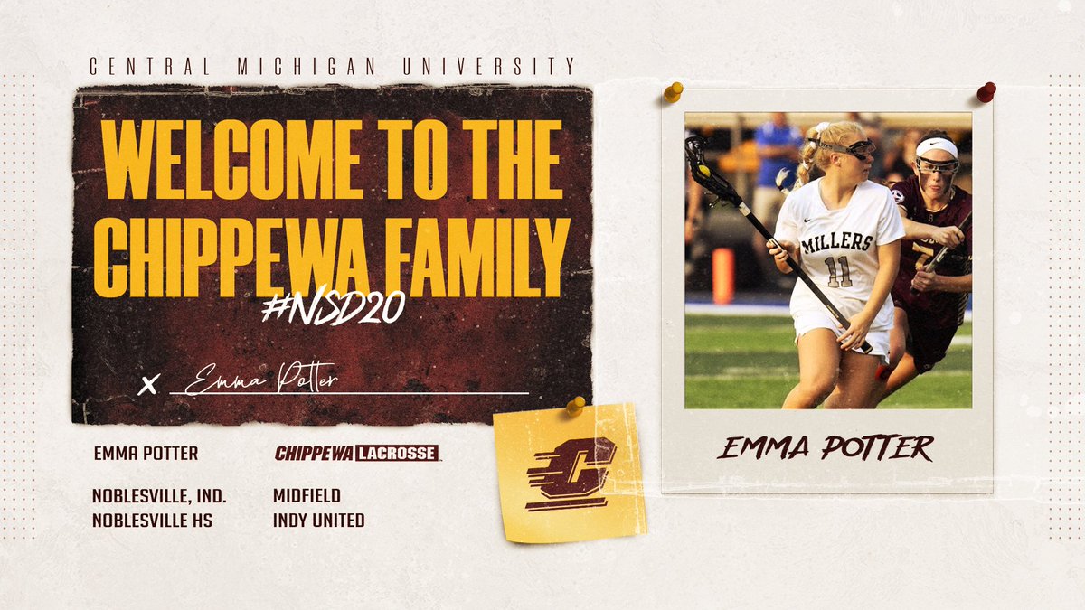 CMU_Lacrosse's tweet photo. 🗣️ Emma Potter is officially a Chippewa! ✍️

Congratulations and welcome to CMU! 

#FireUpChips | #NSD20 https://t.co/RKMLYLzf2Y