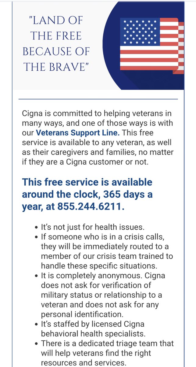 abacus_agency's tweet photo. Did you know  @Cigna has a Veteran support line? It's a free service to Veterans and you don't have to be a member to use it! https://t.co/0FgsxRT7Ur