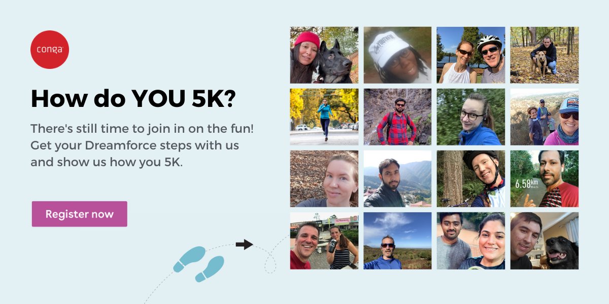 Conga_corp's tweet photo. Our Dream Disco 5K is still going strong!
We love to see how you're all getting out and moving this week—we've seen everything from marathons to Zoom dance parties.
Join us today and keep tagging your photos with #conga5k!
#dreamforce #DF2U https://t.co/H3g4dt7d7Y https://t.co/HBIWkEAYtm