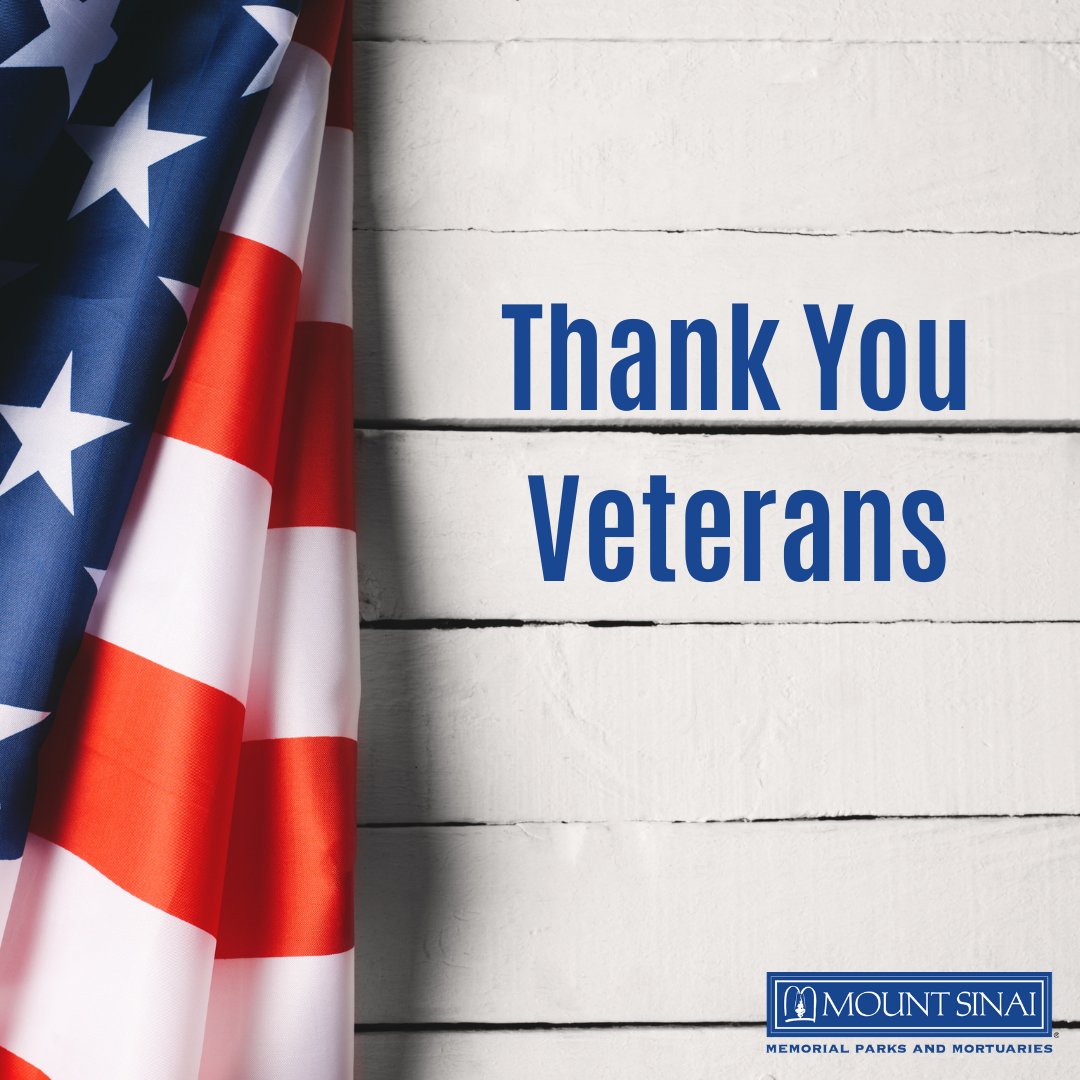 Happy Veterans Day from all of us at Mount Sinai. We thank all of the brave men and women who have served our nation. We will be providing flags at the front gates of our parks today for all of those who wish to honor their loved ones.