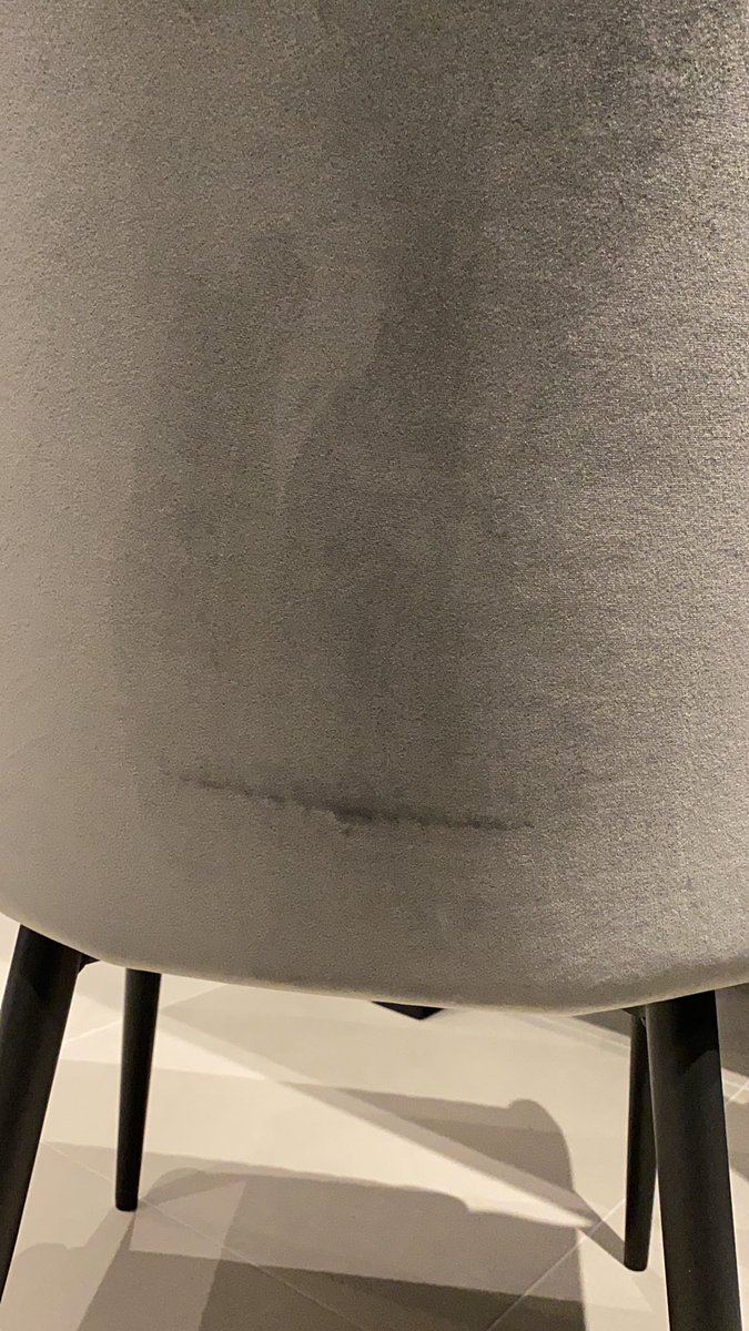 jakeyantoniou's tweet photo. @OfficialFV We had our dining chairs delivered 2 weeks ago and was hoping this mark in the chairs would sort itself out but it won’t go away. Please help https://t.co/GeF5avMZKj