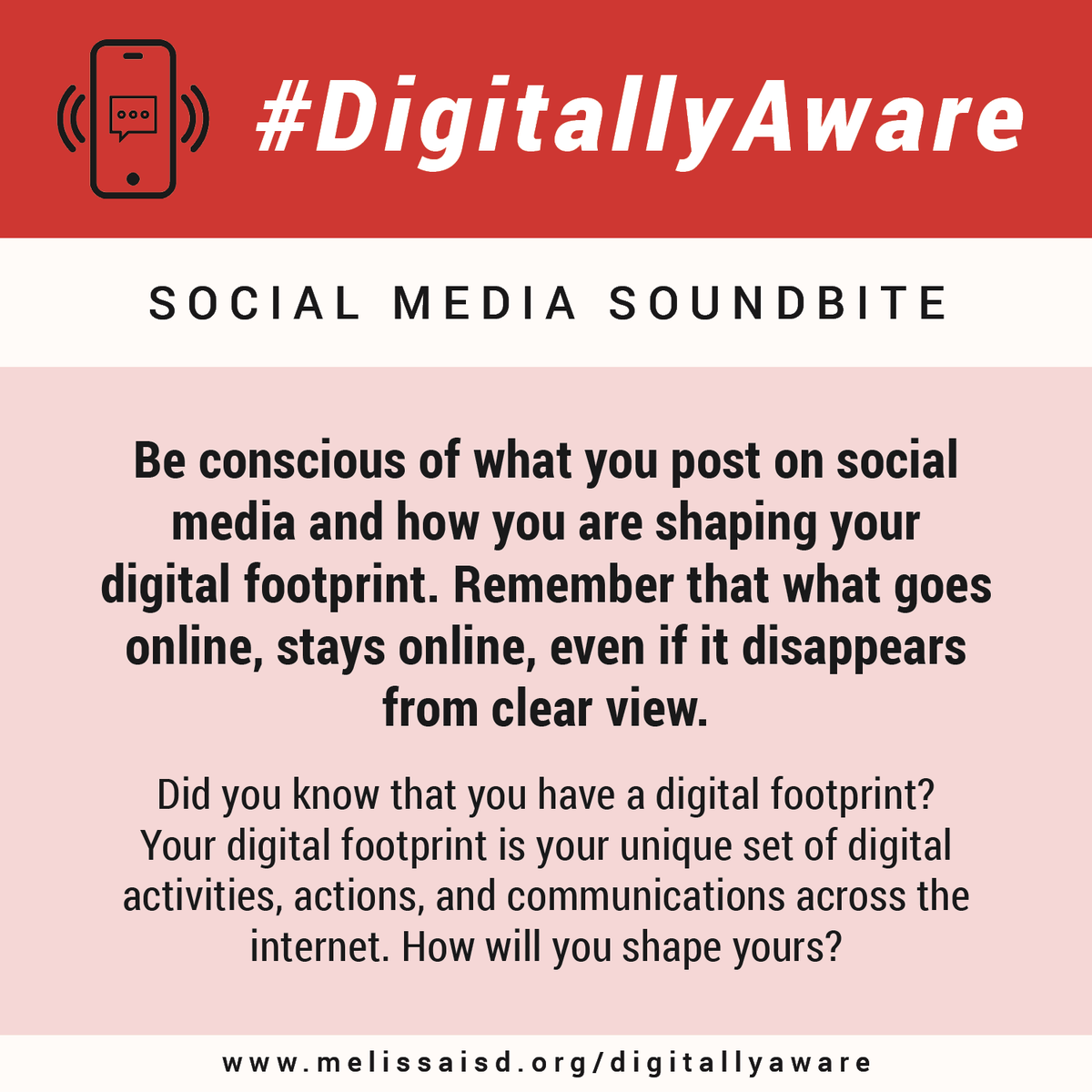 melissaisd's tweet photo. Staff and students at #MelissaSchools are becoming more #DigitallyAware by engaging in discussions about how social media functions and its impact on our everyday lives. To learn more about this initiative and download our Social Media Toolkit, visit https://t.co/evNEwoZav0. 📱💻 https://t.co/1StccwAdw0