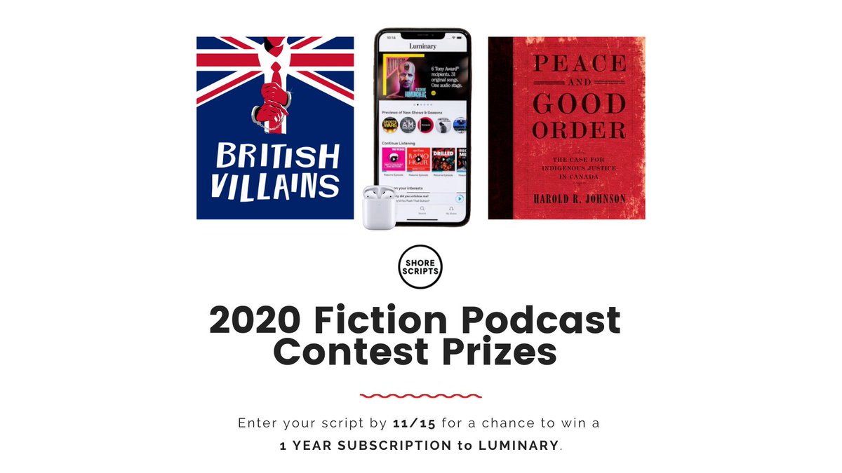 Anyone who submits their script by 15th November for  @ShoreScripts 2020 Fiction Podcast will be entered into a prize draw to win a 1 year subscription to  @hearluminary.Full Details:  https://www.shorescripts.com/podcast 