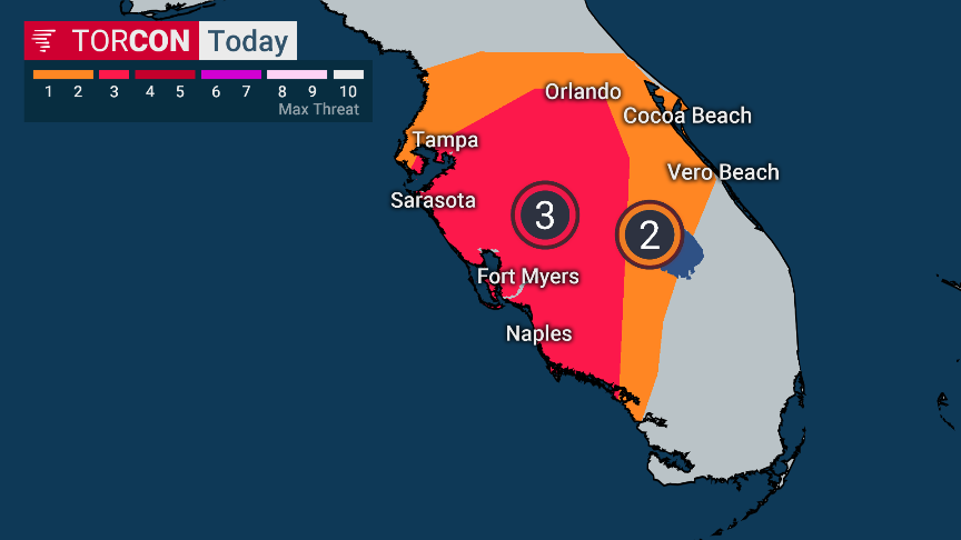 weatherchannel's tweet photo. Along with gusty winds and rain, tornadoes are also a threat to Florida as #Eta begins its approach. We're LIVE. https://t.co/CwiQxv3Q1c