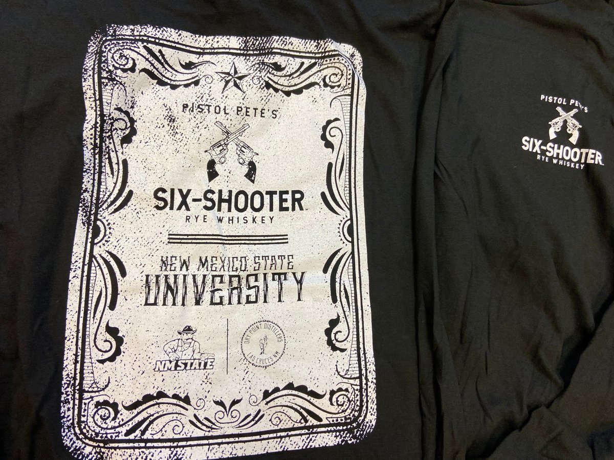 sixshooterNMSU's tweet photo. 100+ FOLLOWERS SO FAR!
Thank you Aggie fans! The first winner of a Six-Shooter Rye Whiskey long-sleeve shirt is @VivaLaPudge ‼️
We will select another lucky fan when we hit 200 🤠
#AggieUp || #DryPointDistillers https://t.co/6u7nnA8GoT
