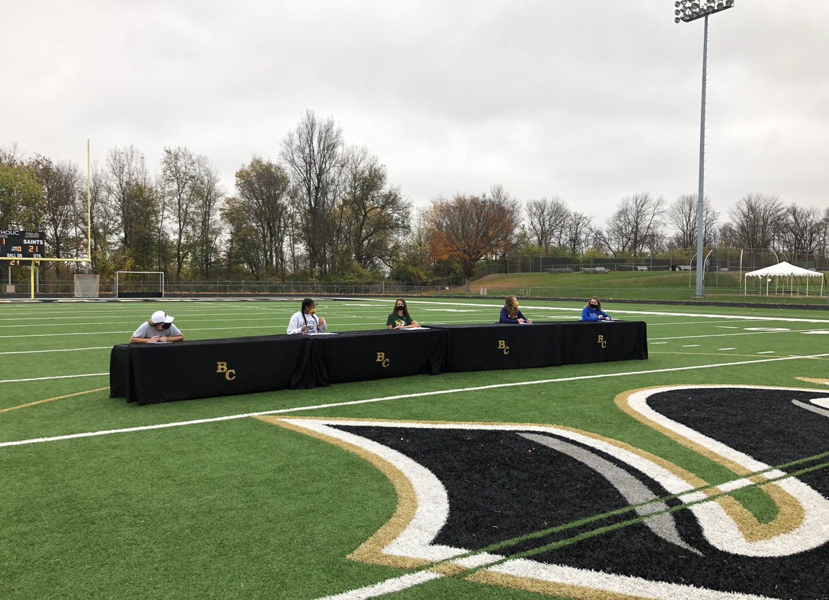 Congratulations to our 5 #greatsaints who signed their NLI today on the very turf they earned their scholarship.  Today was an awesome day inside the Forino Sports Complex at <a href="/BerksCatholic/">Berks Catholic</a>!  Good luck and thank you! ⚜️⚽️🏑🥍