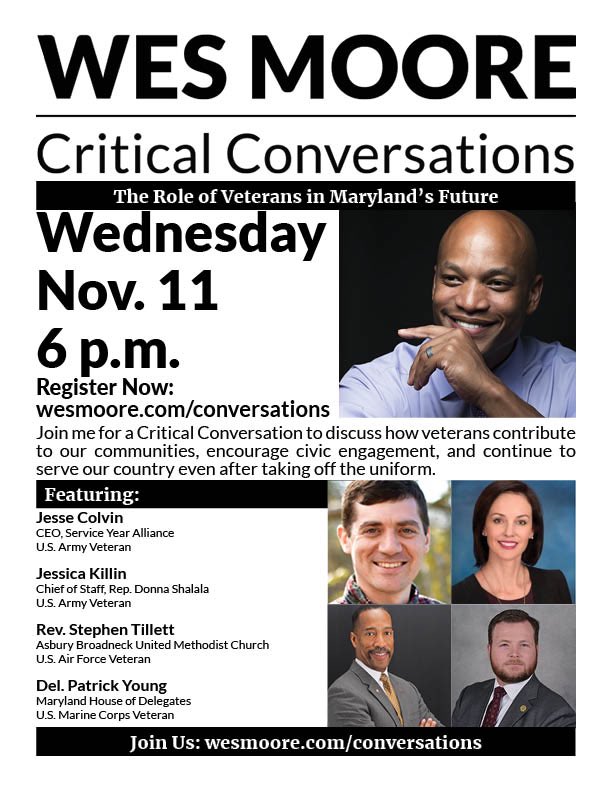 iamwesmoore's tweet photo. Happy Veterans Day. Join me tonight at 6pm with this inspiring group of veteran leaders to discuss how we continue to serve even after we take off our uniforms. Register now at https://t.co/0qkSNtNvtm https://t.co/pIeoWcJSQP