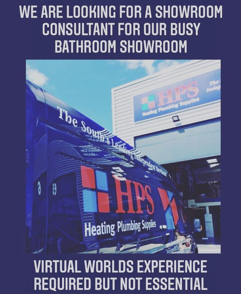 Looking for a new challenge? Stuck in a dead end job? How about joining our team in our busy bathroom showroom. Full Time showroom consultant position available. Email gvidler@hpsmerchant.co.uk for more details @HPSMerchant #sevenoaks