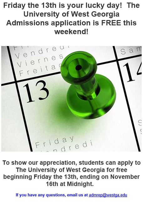 APPLY for FREE to UWG this weekend <a href="/UnivWestGa/">UWG</a> bit.ly/3f0spSV