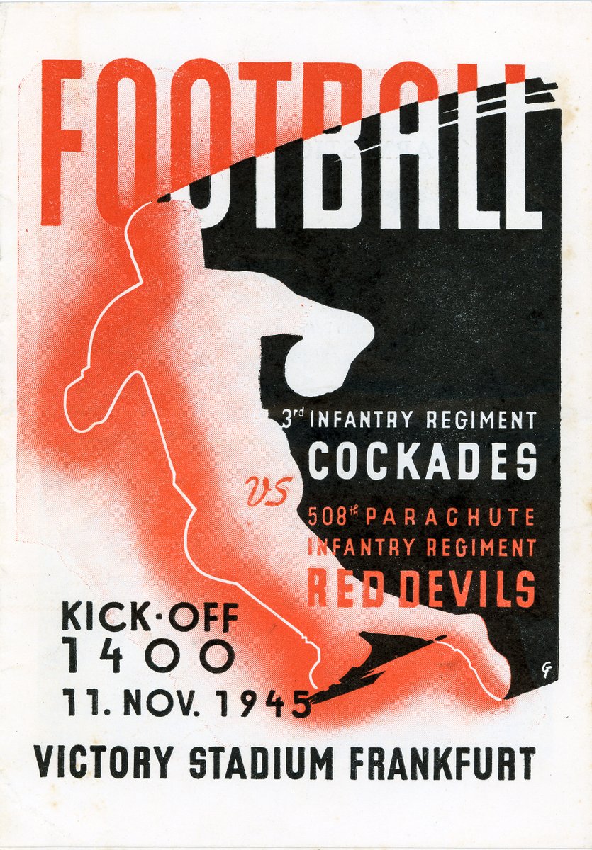 🇺🇸 On Veterans Day 2020, we thank all those who served.

We go back to Cockade football. Game was against 508th Parachute Inf Reg "Red Devils" at Victory Stadium in Frankfurt, Germany, on Nov 11, 1945. Cockades won, 20-12.

See entire program here:
bit.ly/3ptIjdg