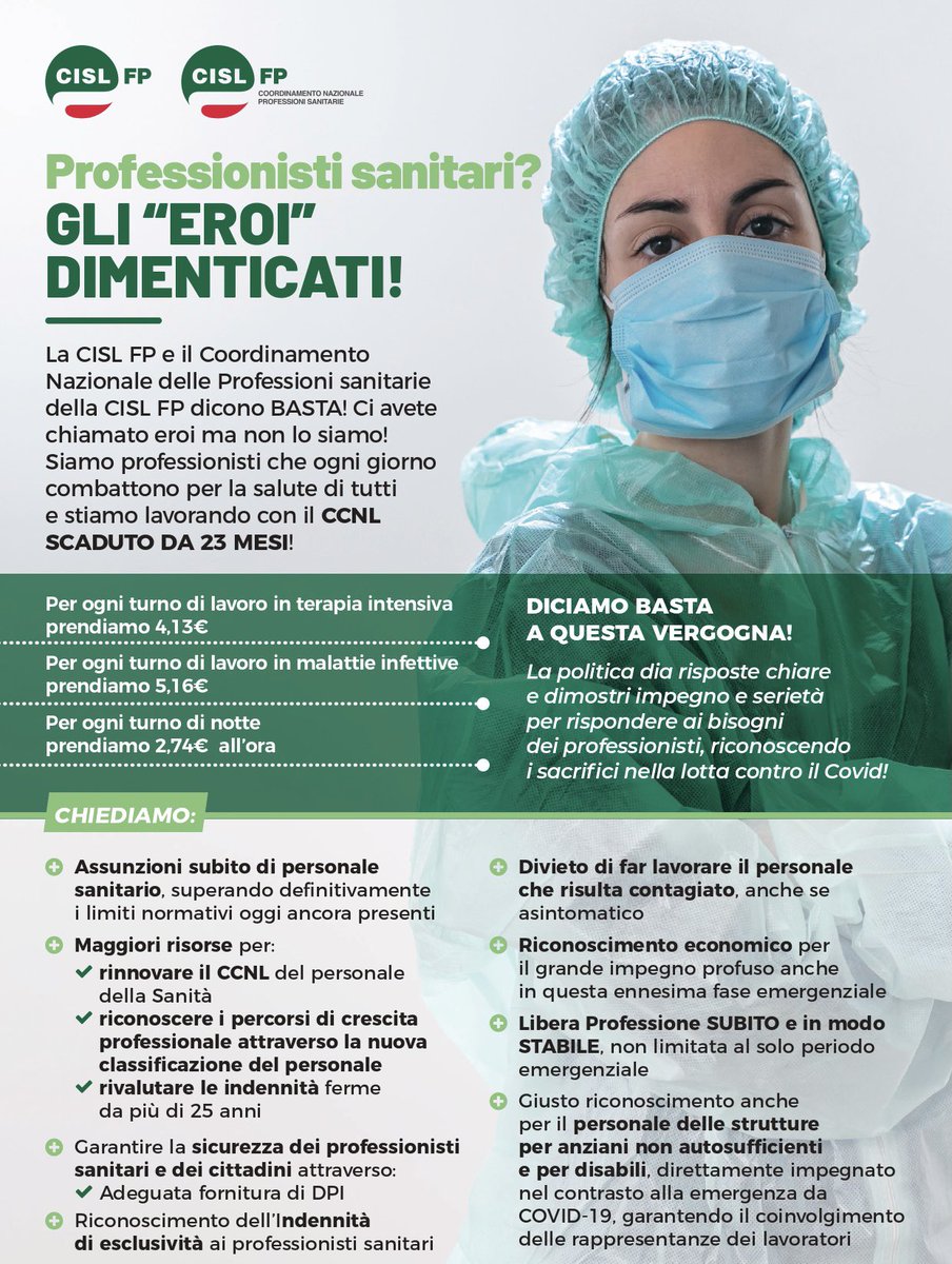 cislfp's tweet photo. 𝗜 𝗽𝗿𝗼𝗳𝗲𝘀𝘀𝗶𝗼𝗻𝗶𝘀𝘁𝗶 𝘀𝗮𝗻𝗶𝘁𝗮𝗿𝗶?
𝗚𝗟𝗜 “𝗘𝗥𝗢𝗜” 𝗗𝗜𝗠𝗘𝗡𝗧𝗜𝗖𝗔𝗧𝗜!

La @cislfp e il Coordinamento nazionale professioni Sanitarie chiedono risposte immediate per chi è in prima linea nella lotta contro il #covid19👇 https://t.co/u51MvuduYa