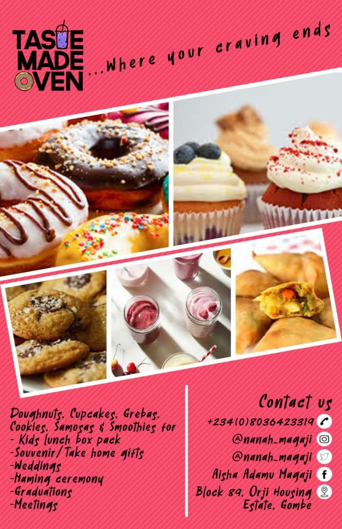 Taste_made_oven's tweet photo. Salamu alaikum, my name is Aisha Adamu Magaji I'm a chef and baker with brand new TASTE MADE OVEN located in Gombe. We specialise in food and catering services at very affordable price😊 Call or Dm us for bookings and enquiries, Thank you.

kindly retweet my hustle 🙏❤️ https://t.co/PhkzWMhhTj
