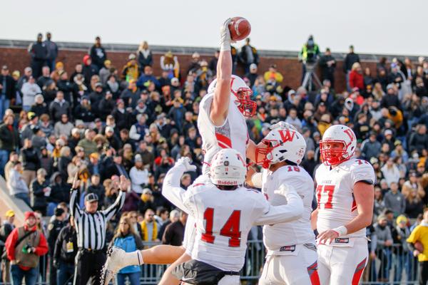 WabashFB's tweet photo. On this date in 2017 @WabashFB defeated DePauw in Greencastle by a score of 22-21 to win the 124th Monon Bell Classic. https://t.co/gJrnzaKqd5