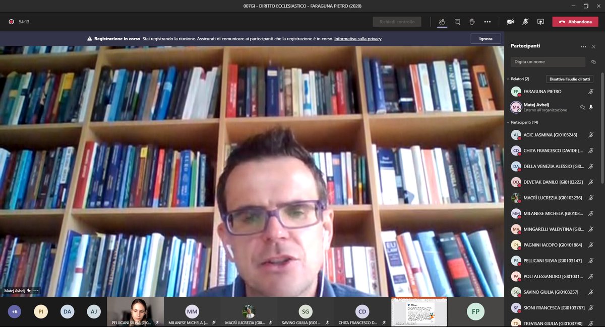 jean_eul's tweet photo. Yesterday and today we had the honour and pleasure to hear prof. Matej Avbelj talking (from lockdown Kranj) about #LawAndReligion in #Slovenia. As you seen, we still do not manage to persuade students to keep their camera on (notable exception from @PellicaniSilvia) https://t.co/HLzsKXZ7gJ