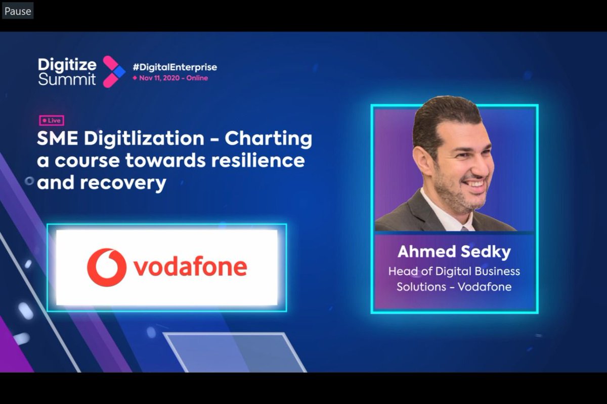 DigitizeSummit's tweet image. ⚡⚡Ahmed Sedky from Vodafone Session ⚡

Topic: &quot;SME Digitalization - Charting a course towards resilience and recovery&quot;
Speaker: Ahmed Sedky, Head of Digital Business Solutions - Vodafone

Watch now: buff.ly/32yg43k

#DS2020 #digitizesummit #digitalenterprise