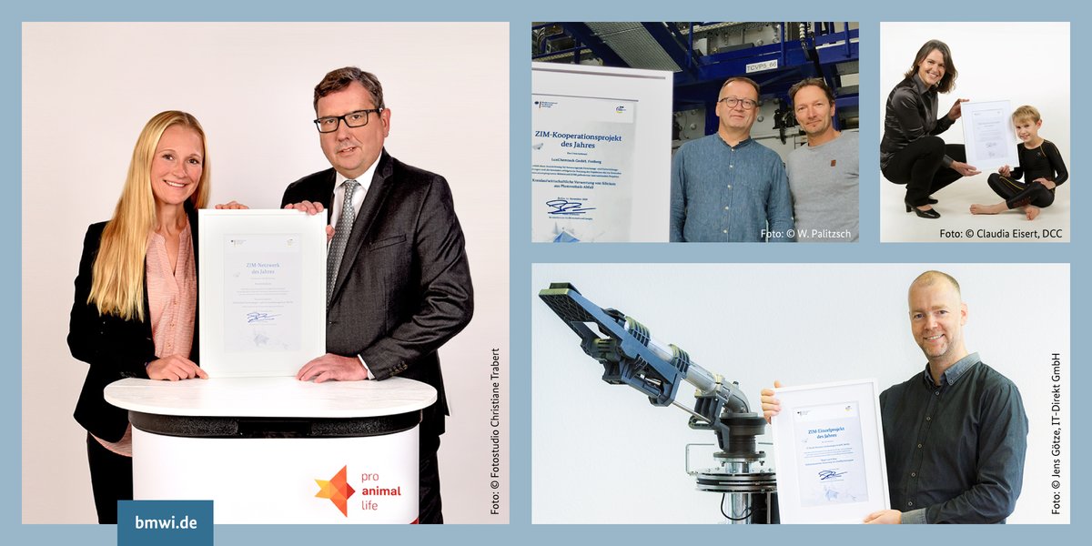 BMWE_'s tweet photo. Neue Impulse durch kleine und junge Unternehmen – heute wurden drei Unternehmen &amp; ein Netzwerk für die Entwicklung herausragender #Innovationen im Zentralen Innovationsprogramms #Mittelstand #ZIM ausgezeichnet. 🚀 https://t.co/mYuzPwuwhD