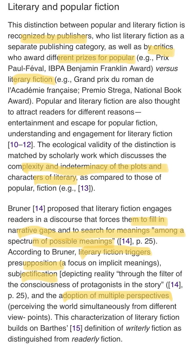 2) Here’s how the authors of the study distinguish between Literary and Popular fiction: