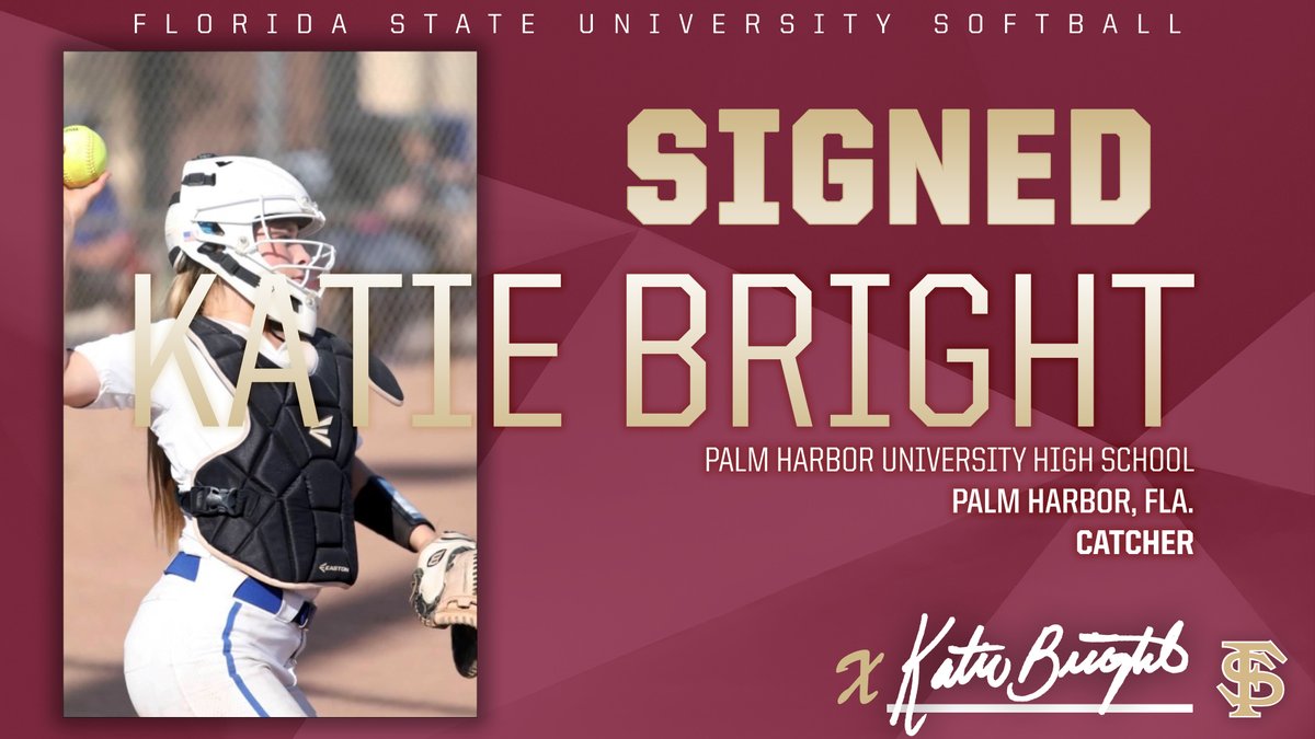 𝙎𝙄𝙂𝙉𝙀𝘿 📝

Katie Bright, a catcher from Palm Harbor, Fla. is officially a Seminole.

Welcome to the Florida State Softball Family, Katie!

#OneTribe