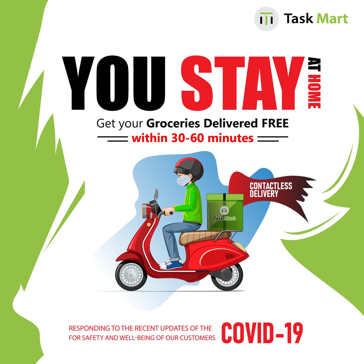 Stay Safe, Stay at Home, 
Let TaskMart deliver your Groceries, Snacks and Essentials for FREE in just 30-60 minutes.
Order Now from your nearest Store
#TaskMart #FreeDelivery #ContactlessDelivery #Cambuslang #Motherwell #Carntyne #Glasgow #Lockdown2 #shoplocal #locallockdown