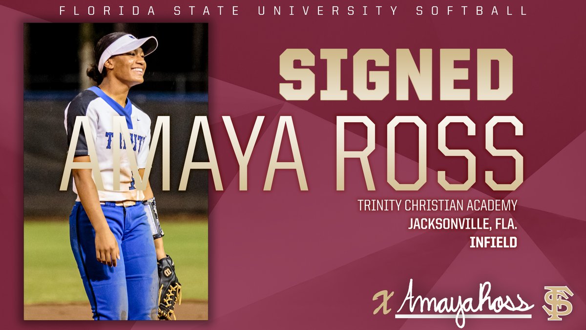 FSU_Softball's tweet photo. 𝙎𝙄𝙂𝙉𝙀𝘿 📝

Amaya Ross, an infielder from Jacksonville, Fla. is officially a Seminole.

Welcome to the Florida State Softball Family, Amaya!

#OneTribe https://t.co/JzOxnDbUHH