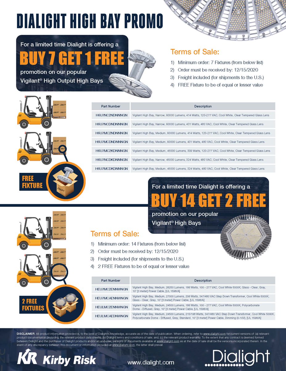 KirbyRisk's tweet photo. Dialight High Bay Promo: Buy 7 Get 1 Free. See flier for details.
https://t.co/2oeCRekMkD
#Dialight #HighBayLED #Metals #Mining #Lighting #Hazardous #Promotion https://t.co/a67p817r7B