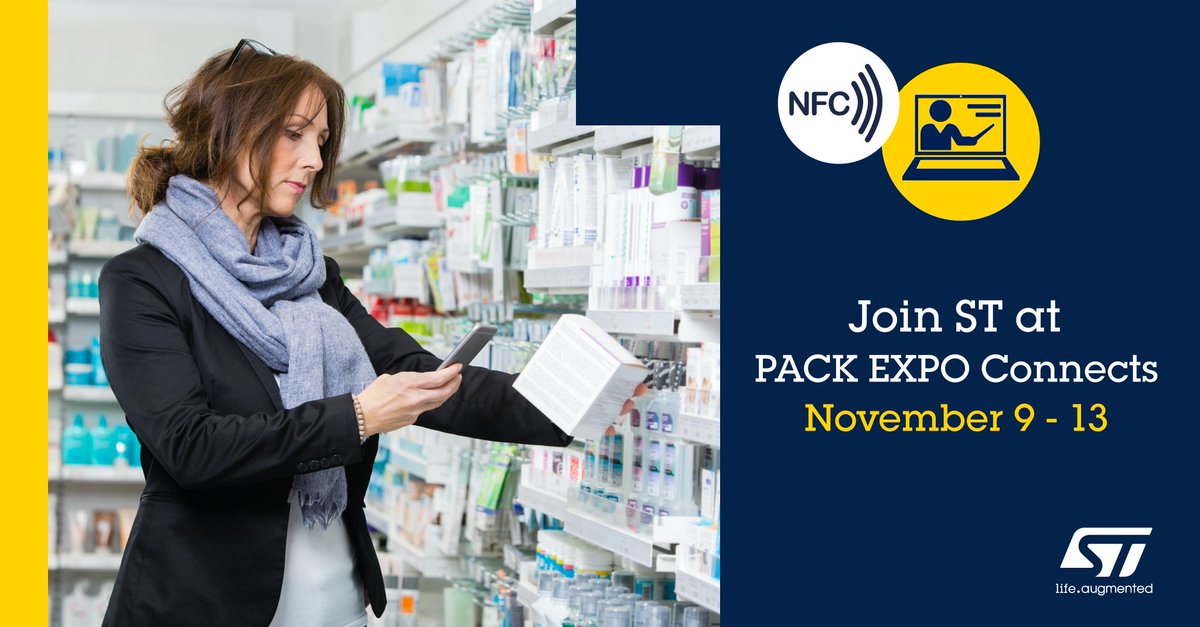 ST_World's tweet image. Join ST at #PACKEXPOConnects virtual event all week long! Check out our #NFCSolutions for Smart Packaging and meet with our NFC/RFID team live between 8am and 8pm ET. You can register free here: bddy.me/38BaD7k  @packexposhow