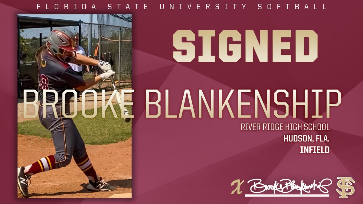 𝙎𝙄𝙂𝙉𝙀𝘿 📝

Brooke Blankenship, an infielder from Hudson, Fla. is officially a Seminole.

Welcome to the Florida State Softball Family, Brooke!

#OneTribe