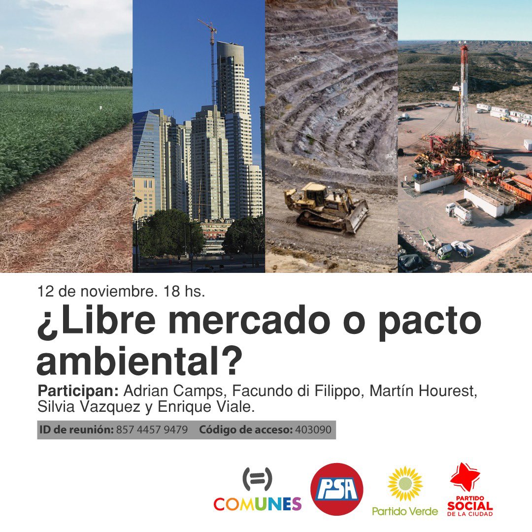 partidoverde_ar's tweet photo. Los invitamos a participar de la webinar ¿Libre mercado o pacto ambiental?, que se realizará el jueves 12/11 a las 18 hs y contará con la presencia de @vazquezsilvia, @gramsciresusit1, @campsadrian, @EnriqueViale y @FacuDiFi. https://t.co/RnDf5aqRiF
