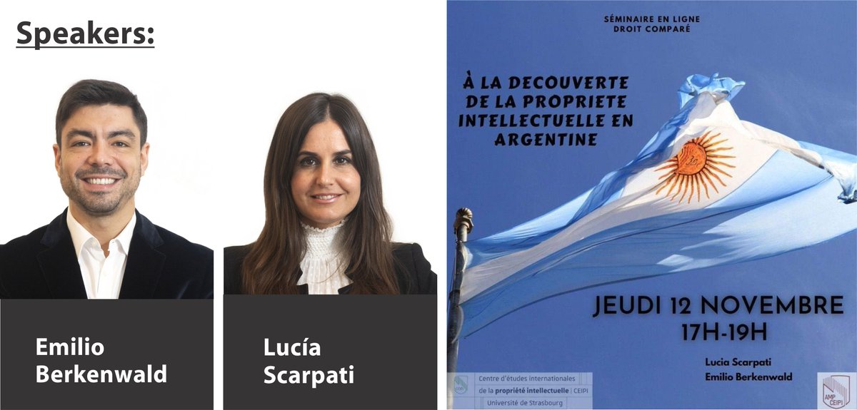 Join our speakers Emilio Berkenwald and Lucía Scarpati on a webinar about Argentine IP Law during the CEIPI Comparative Law Seminar! The event is free and will be broadcasted in French. Please register at lnkd.in/dr7FBs8  #CEIPIDroitComparé #Ceipi