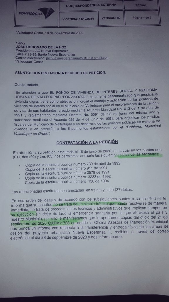 junta_accion's tweet photo. Después de casi dos (2) solicitando a FONVISOCIAL que entregue y transfiera las AREAS DE CESIONES, AREAS DE RESERVA Y VÍAS del proyecto urbanístico NUEVA ESPERANZA. A nombre del municipio de Valledupar.
https://t.co/LKD8kGpqBz https://t.co/ae4eqJZUGz