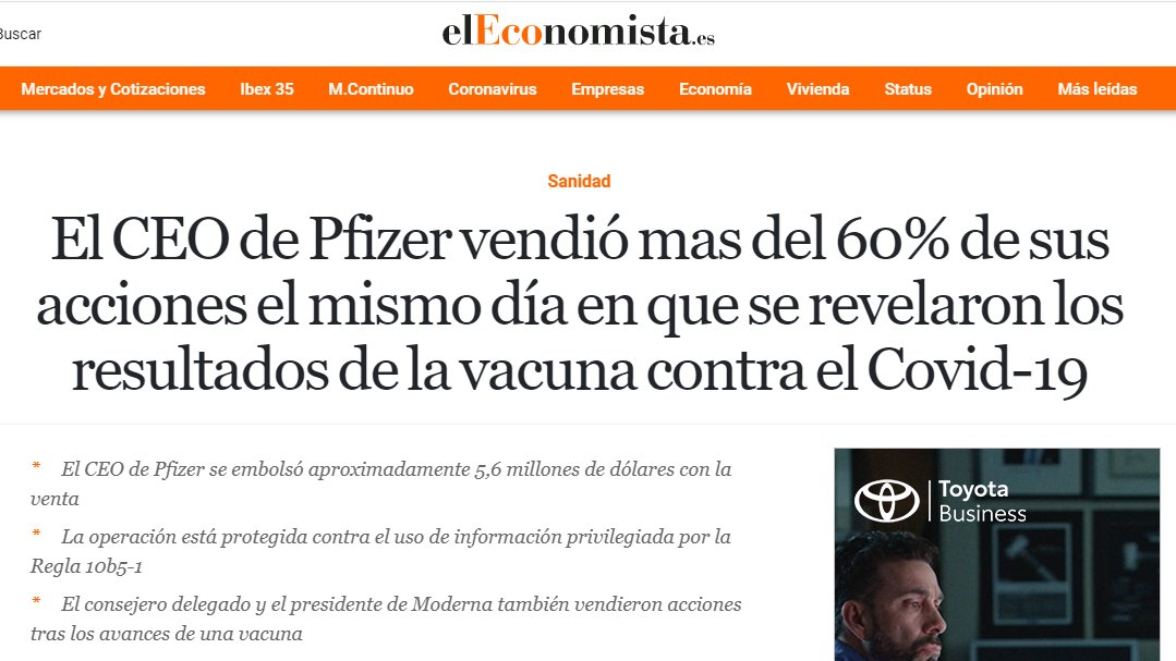 03690jul's tweet photo. El anuncio de la vacuna de Pfizer lo hizo LA MISMA PERSONA que a esa hora puso todas las acciones de su empresa a la venta. No era un anuncio científico, era un anuncio destinado a movimientos especulativos en bolsa. https://t.co/vnKVYVwdnZ