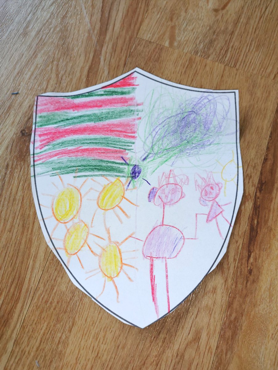MunchkinKT's tweet photo. @MiltonParo We've been continuing the theme of Knights and Castles at home. Today that included looking at the symbolism of the colours and pictures used on shields and designing our own. 🛡️🏰⚔️ https://t.co/VbM6kpCnFt