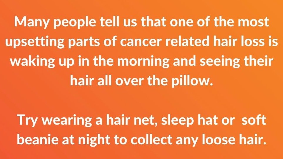 Cancer_Pal's tweet photo. #CancerHairLoss can be one of the most distressing #cancersideeffects. A good tip is to use a hair net or sleep hat to collect any loose hairs to avoid the upset of seeing hair loss on your pillow in the morning. https://t.co/JyqnN2rwmr