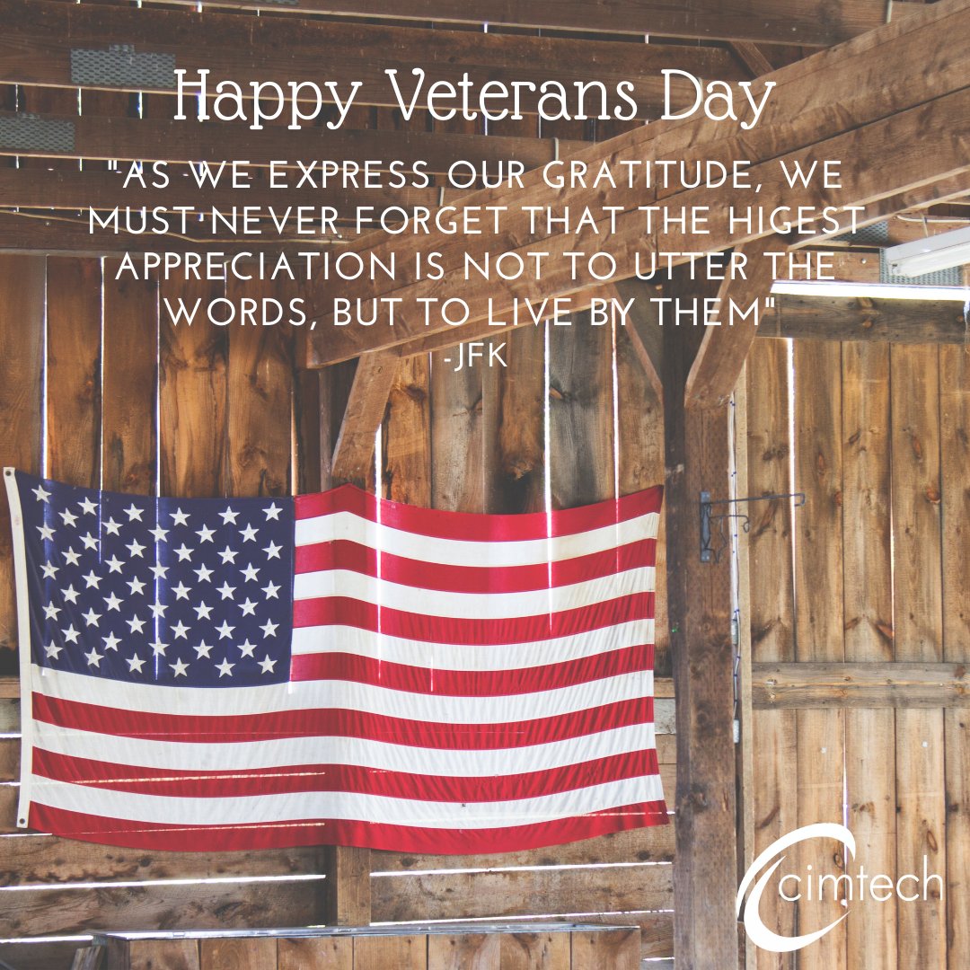 OfficialCimtech's tweet photo. Today and EVERY day we are grateful for the brave women and men that have served our great country! #attitudeofgratitude
Happy Veterans Day to all those who serve and have served, especially our very own Cimtech teammates! Thank you for your service! #VeteransDay #cimtechstrong https://t.co/NXi6CGdEAO