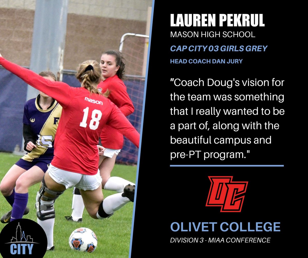 CapCityAthletic's tweet photo. Headed 30 minutes south to Olivet College is Lauren Pekrul! #citysigningday#NLI Way to go Lauren! @OlivetWSoccer https://t.co/lKbxnNUnaS