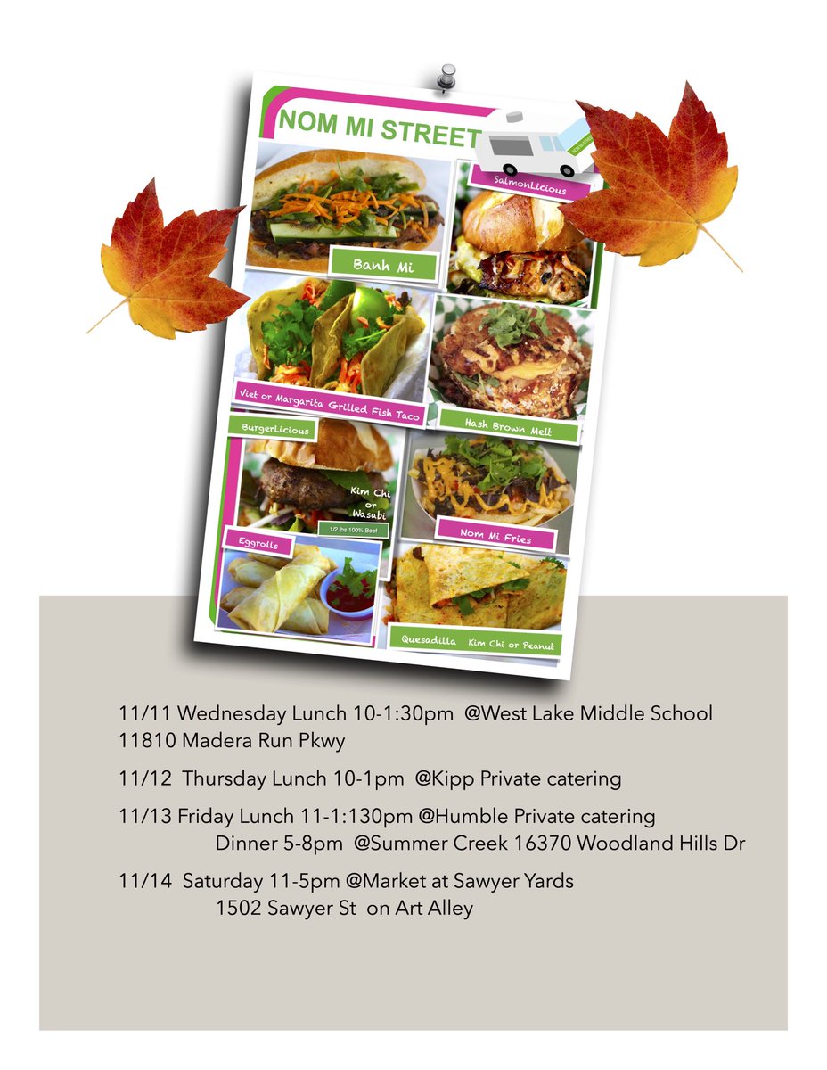 Happy Veterans Day!  Thank you for all you have done and given up for all of us! Here is our schedule for this week so come out and get your #nommifix