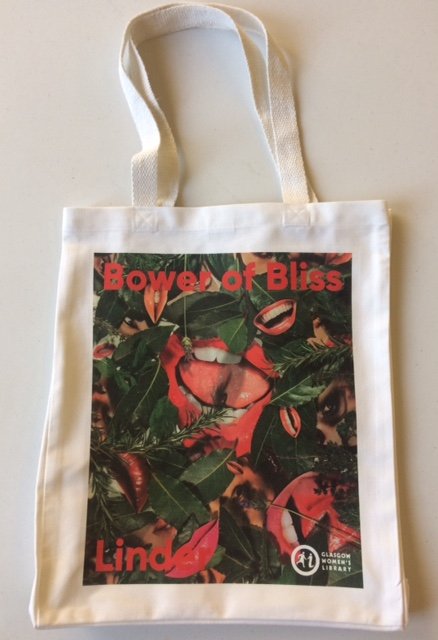 Limited Edition Bower of Bliss Tote Bag by Linder, £10.00Exclusive to GWL this design is based on a film still from Bower of Bliss by Linder.More than a Tote Bag, this is a portable art work and collector’s item. https://womenslibrary.org.uk/shop/limited-edition-bower-of-bliss-tote-bag-by-linder/