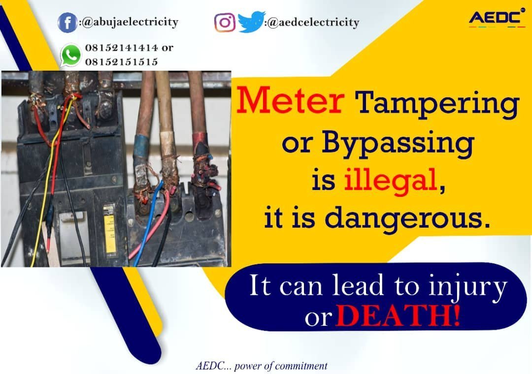 aedcelectricity's tweet photo. If you know or suspect someone that has tampered with their meter, please contact us immediately.
#SayNoToElectricityTheft #MeterBypass https://t.co/kQjvZqYvKN