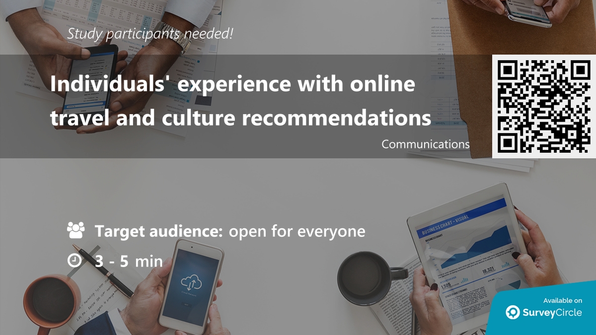 daily_research's tweet image. Participants needed for online survey!

Topic: "Individuals' experience with online travel and culture recommendations" surveycircle.com/en/surveys/?sr… via @SurveyCircle

#ConsumerResearch #ProblemValidation #travel #culture #SocialPlatforms #survey #surveycircle