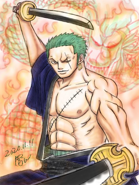 Roju Auf Twitter 誕生日おめでとう ゾロ の手ブロ絵 Pixivで説明描きましたが 前はテンプレに画像重ねれてたんだけどな できなくて雑ながらもせっかく描いた龍なので クリスタで加工