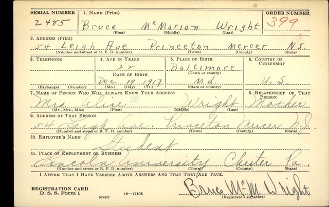 Here's a copy of his draft card along with a harsh reminder of how the country that drafted him to defend it really felt about him. 2/