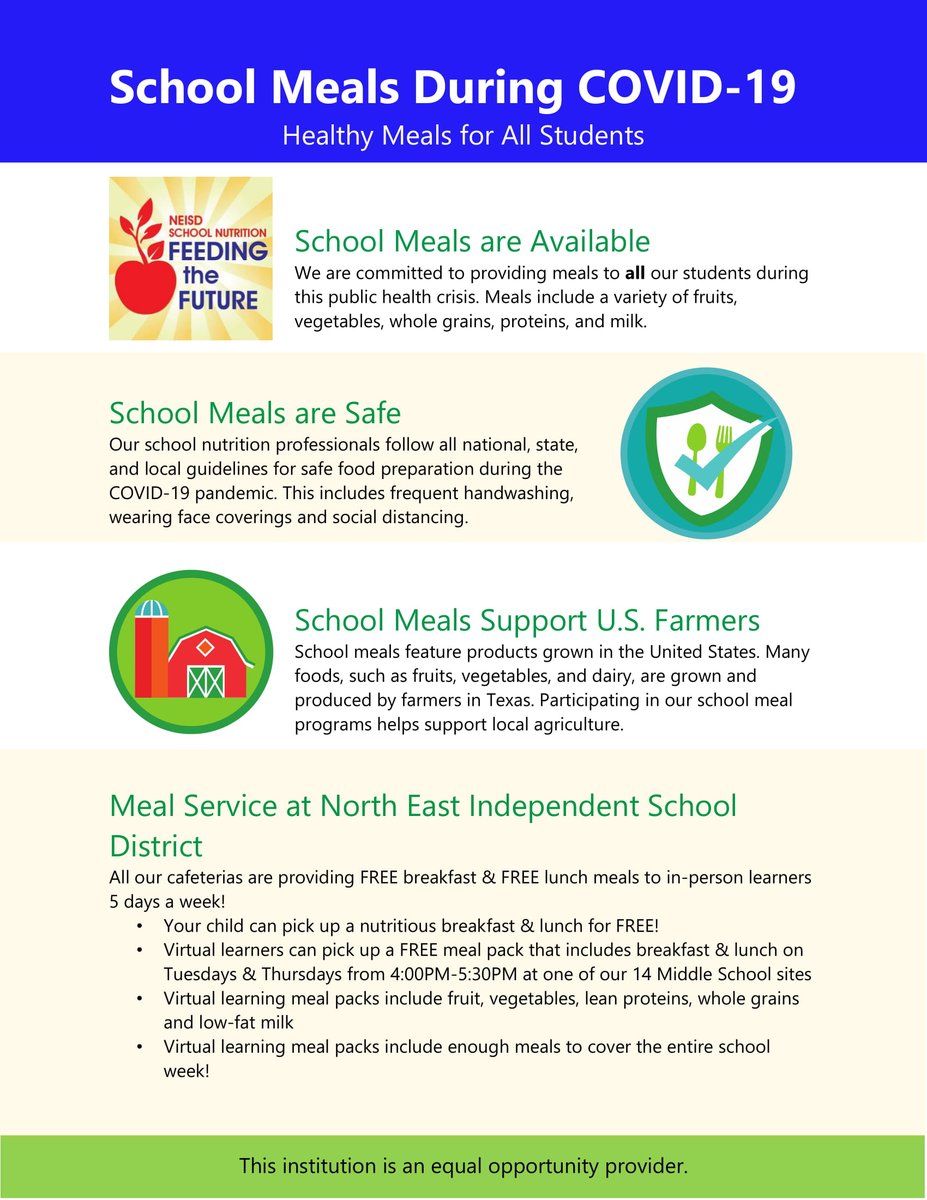 Did you know we are providing FREE breakfast &amp; lunch to all in-person &amp; virtual learning students! In-person learners can pick up a nutritious meal in our cafeteria! Virtual learners can pick up FREE meal packs on Tuesdays &amp; Thursdays from 4-5:30PM! School Meals That Rock