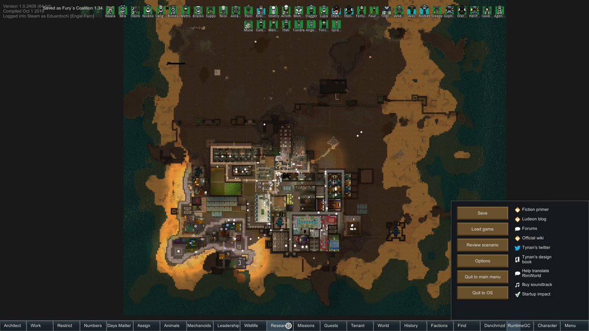 Mi colonia mas grande de #RimWorld 

Para mas weas: 🤠
twitch.tv/eduardochi_rag…

#twitchstreamer #twitchtv #gaming #videojuegos #español  #Starwars #necrons #RPG #mods #warhammer40k