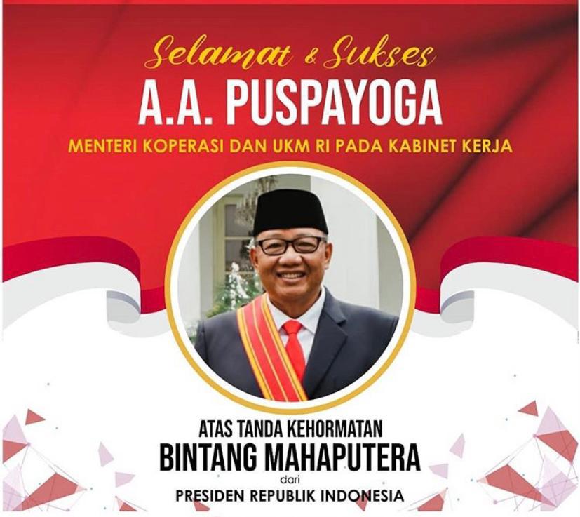Selamat dan Sukses Untuk Bapak AAGN Puspayoga  🙏💐
Kami @penyuluhkoperasi Turut Bangga atas penganugrahan Tanda Kehormatan  Bintang Mahaputra  dari Bapak Presiden Republik Indonesia.
@penyuluhkoperasi 
#SiapBersamaKUMKM
#KoperasiKeren
#UMKMNaikKelas
#bintangmahaputra