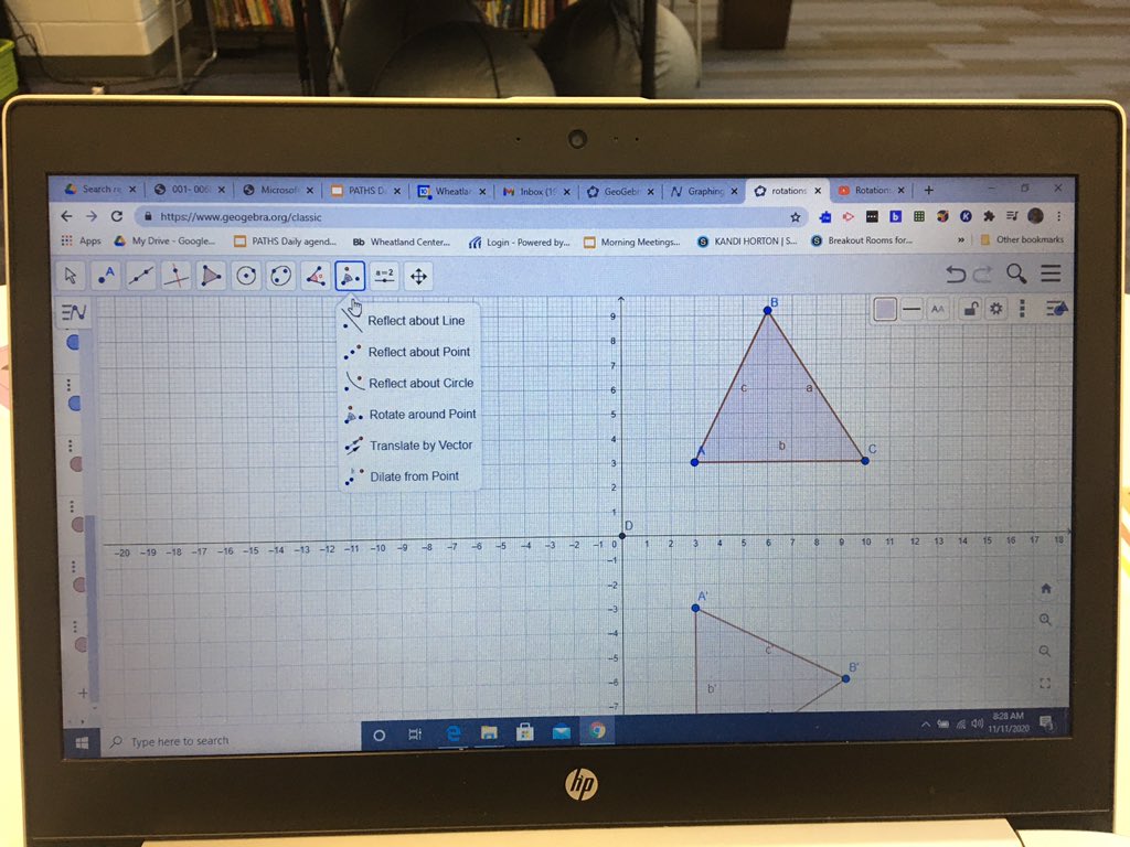 HortonKandi's tweet photo. I am super excited to use this for my Transformations unit in math!  @geogebra is a life saver for virtual teaching of these concepts!  Rotations, reflections, transformations, dilations...Here.We.Come!  🤩#wcsflight #AlwaysLearningSomething #EngageVirtualLearners https://t.co/rGYZJndcvX