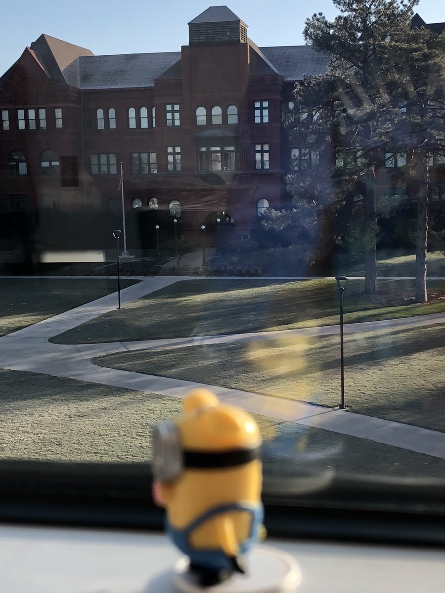 MosherSophie's tweet photo. Aesthetic pictures of the minion perched in the windowsill on the 3rd floor of the Wesleyan science building https://t.co/XUepV4C7mm