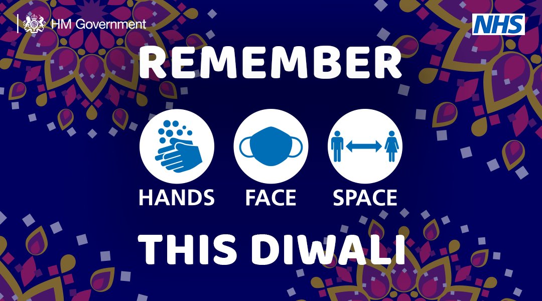 UKHSA_WestMids's tweet photo. A reminder in the run-up to #Diwali -
#StayAtHome as much as possible
#WorkFromHome if you can
#LimitContact with others
#KeepYourDistance #WashYourHands regularly
#Self-Isolate if you or your household have symptoms #StayAlert #Coronavirus #HandsFaceSpace https://t.co/PhXsJh2BNr