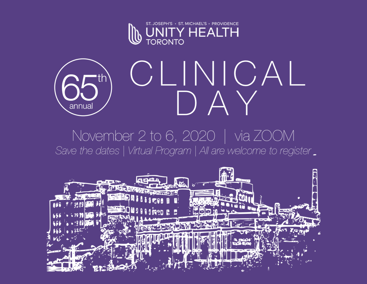 SJHCMedEd's tweet photo. St. Joe's and Unity Health Toronto virtually celebrated the 65th Annual Clinical Day - Nov 2-6, 2020. Thank you to our program committee, presenters, and attendees #CME #ContinuingMedicalEducation #virtual https://t.co/ZAQ1ibTAMa