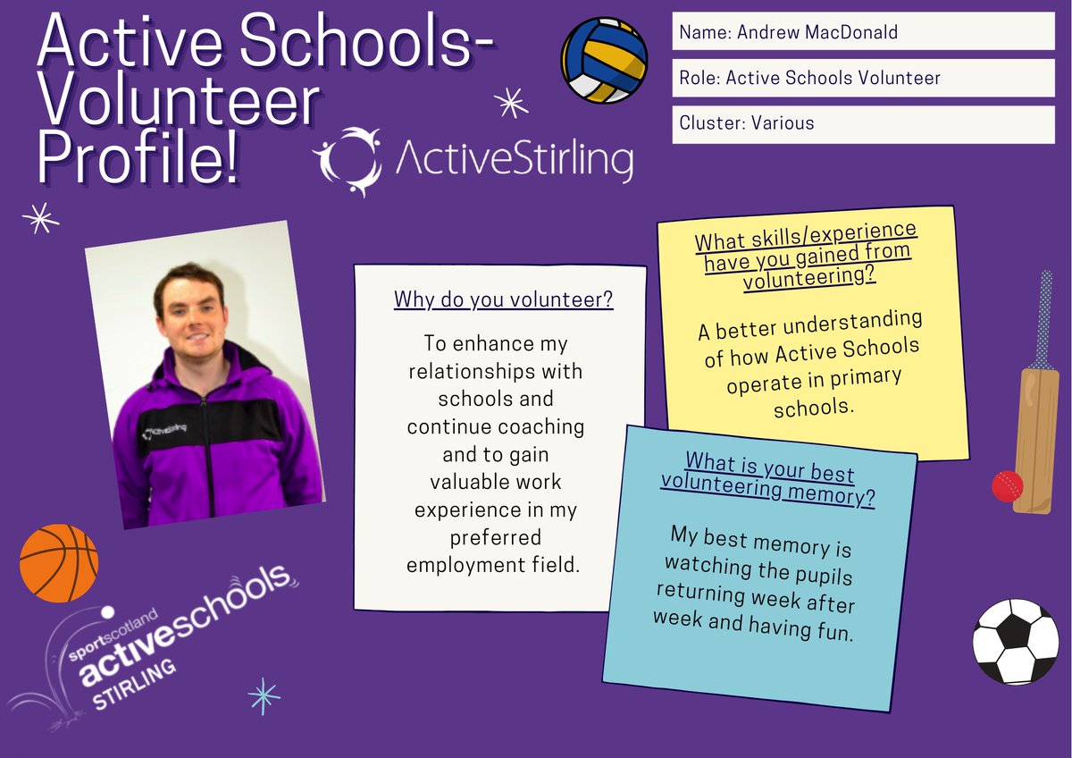 ActiveSchoolStg's tweet photo. Day 11 of #COVChampions 

Meet Andrew, one of our amazing  #ActiveSchools volunteers in the Bannockburn Learning Community

For more information about volunteering please visit https://t.co/o17i2KC0hP

@stmbofficial @bannps
@Braehead @cowieps  @Eastpleanps @stmargprimary01 https://t.co/TTV517Hg0u