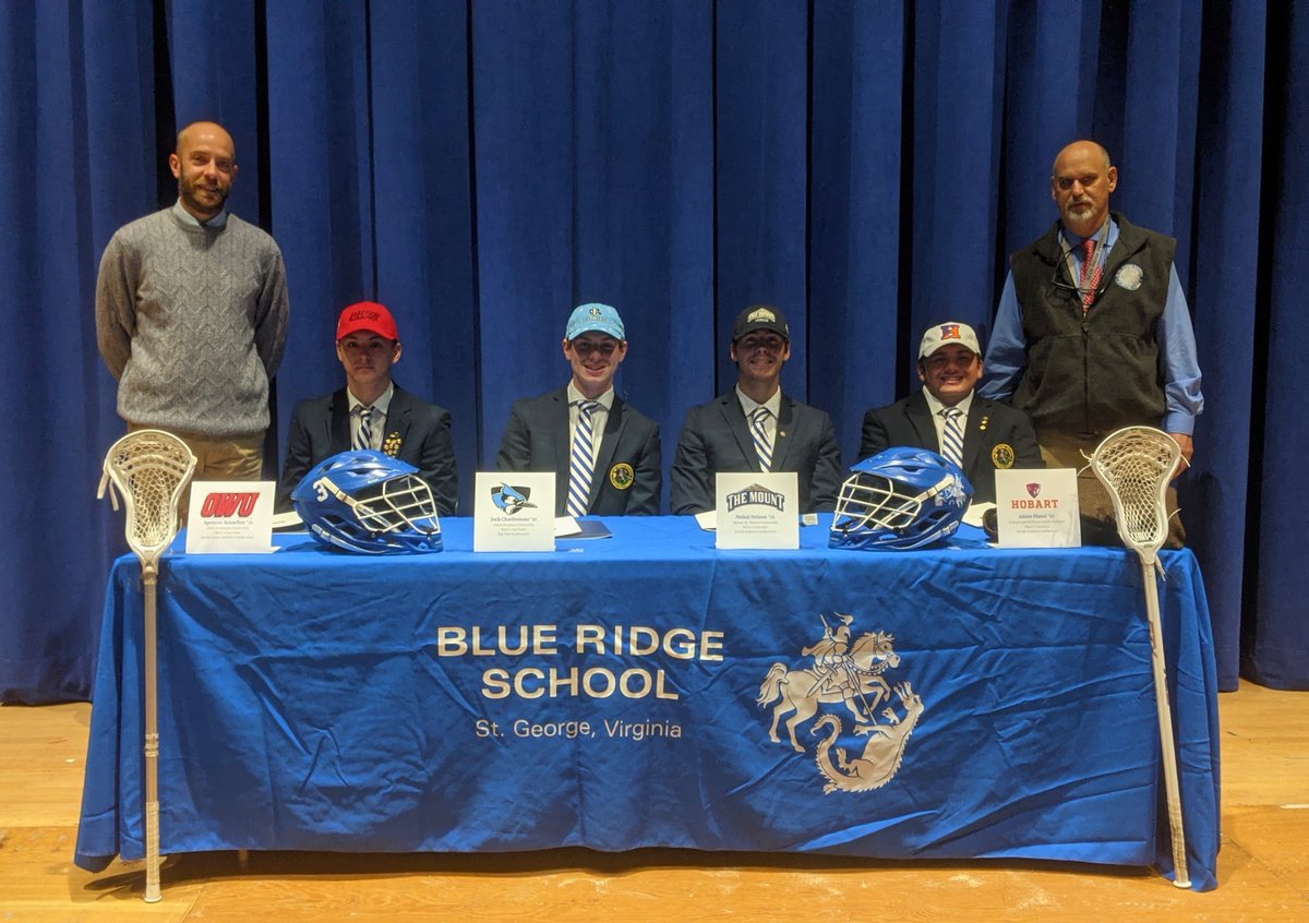 Blue Ridge School (@blueridgeschool) on Twitter photo Four Blue Ridge lacrosse players signed their NLI to play in college next year: Spencer Amacher to <a href="/OWU_MLAX/">OWU Men's Lacrosse</a>; Jack Charboneau to <a href="/jhumenslacrosse/">JHU Men's Lacrosse</a>; Mekai Nelson to <a href="/Mount_MLAX/">Mount St. Mary's Men's Lacrosse</a>; and Adam Bland to <a href="/HobartLacrosse/">Hobart Lacrosse</a>. #GoBarons #lax #lacrosse Four Blue Ridge lacrosse players signed their NLI to play in college next year: Spencer Amacher to <a href="/OWU_MLAX/">OWU Men's Lacrosse</a>; Jack Charboneau to <a href="/jhumenslacrosse/">JHU Men's Lacrosse</a>; Mekai Nelson to <a href="/Mount_MLAX/">Mount St. Mary's Men's Lacrosse</a>; and Adam Bland to <a href="/HobartLacrosse/">Hobart Lacrosse</a>. #GoBarons #lax #lacrosse